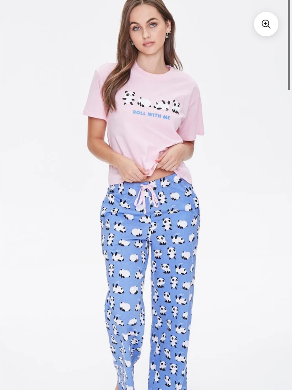 Forever 21 Pink Panda Graphic Short Sleeve Top & Blue Panda Print Pajama Pants